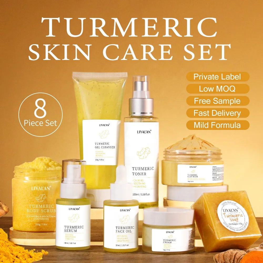 OEM Best Turmeric Anti Aging Skincare Lighten Dark Spots Beauty Tumeric Skin Care Products Set