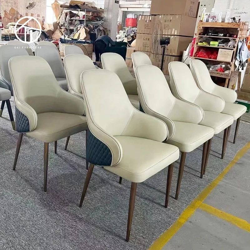 Italy design modern backrest make up armchair Europe contracted luxury restaurant leather dining chair