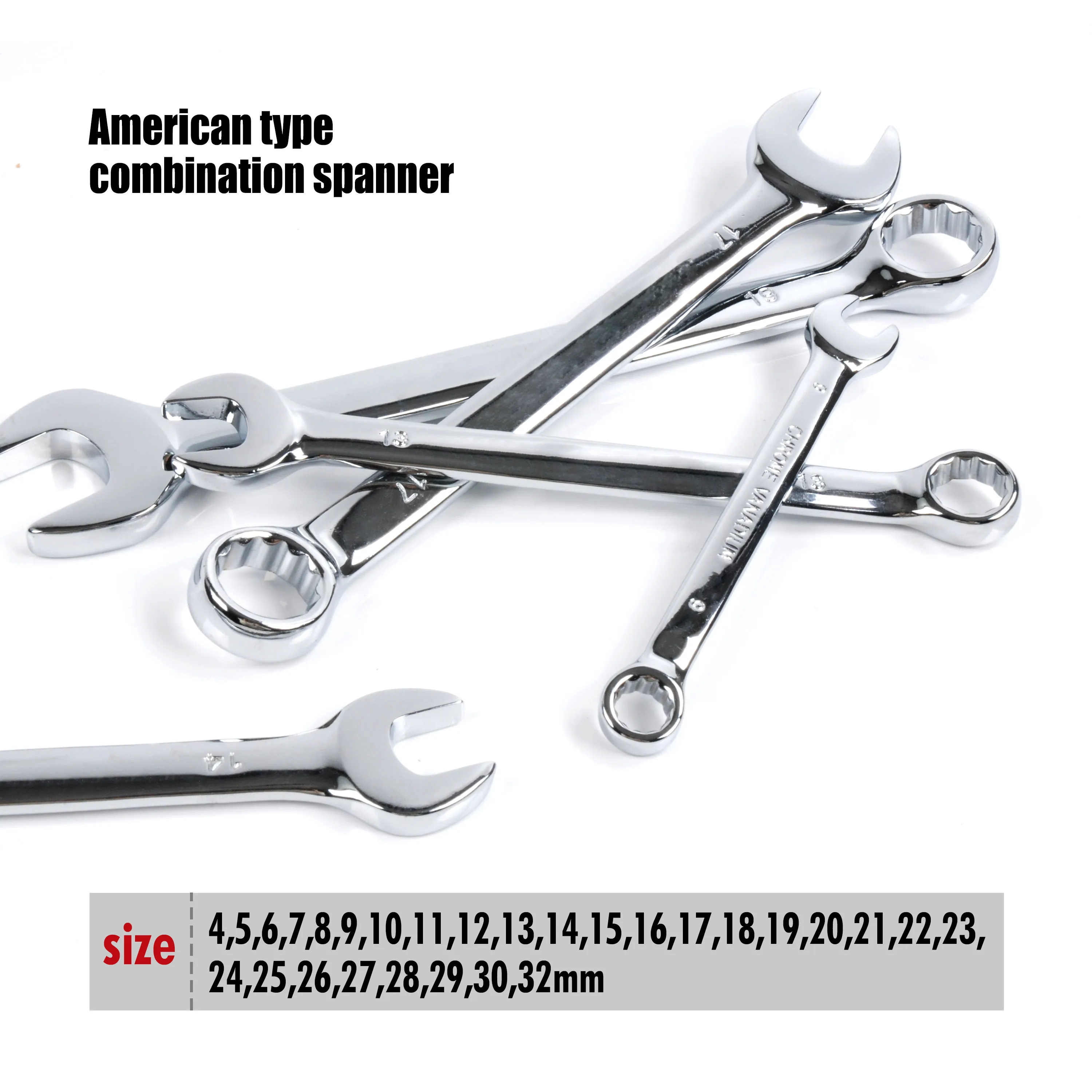 American Style Mirror surface Metric Mechanics Custom Hand Tool Two Way Combination Spanner Wrench