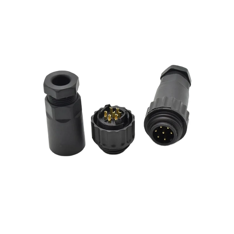 IP68 waterproof welding plastic cable connector plug male female 6+PE 7 pin RD24 connector