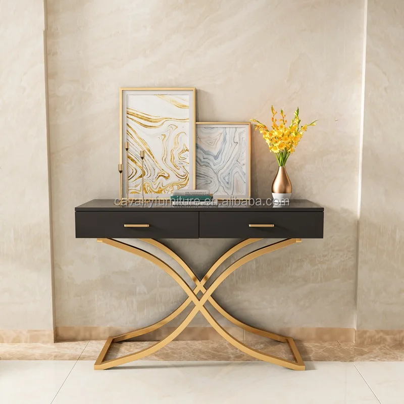 New Home Decor Contemporary Modern Hallway Tables X-Shaped Legs Stainless Steel Console Table
