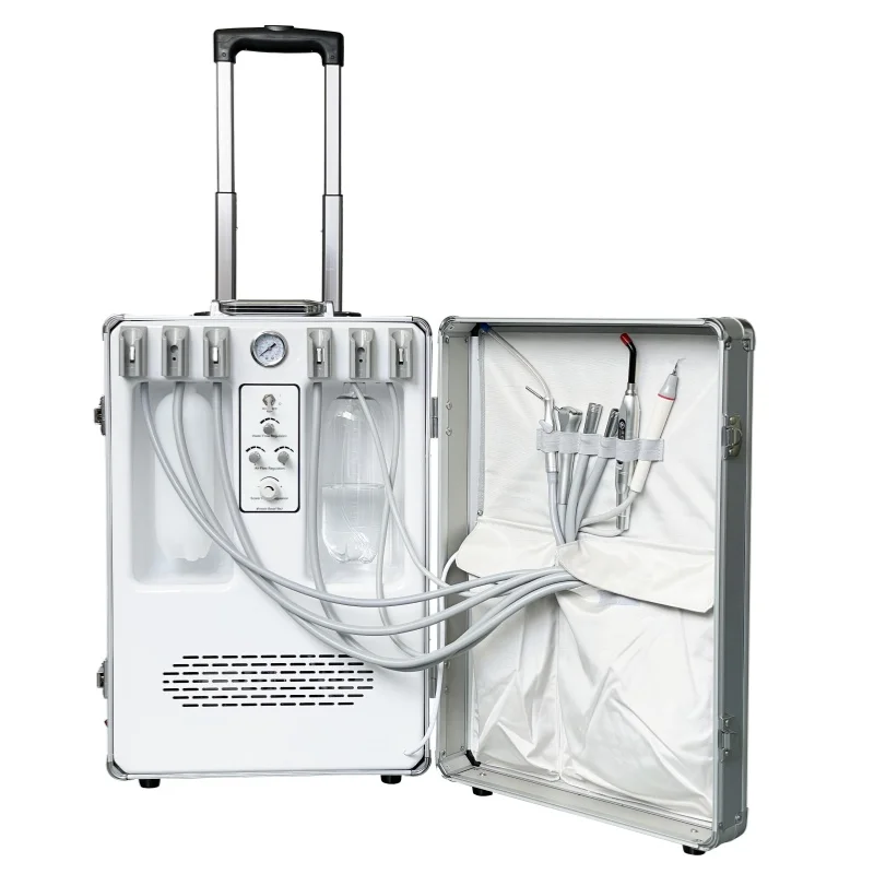 Suitcase design portable dental unit for student with build in air compressor 6L tank full set mobile dental treatment unit