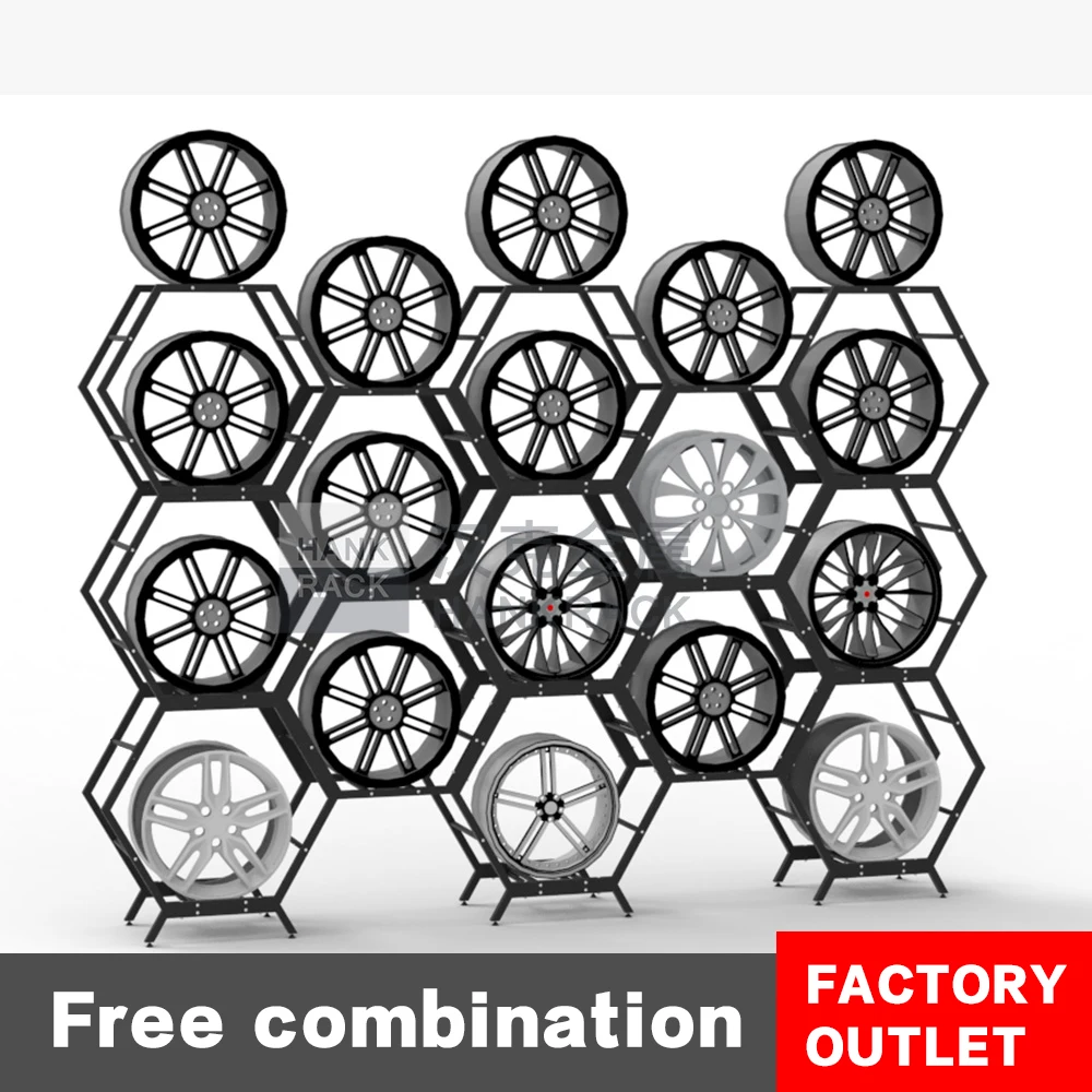 Car wheel display stand Ready to Ship Honeycomb Shape Hive Display Stand for Car Wheel Rims Hexagonal Wheel Rack