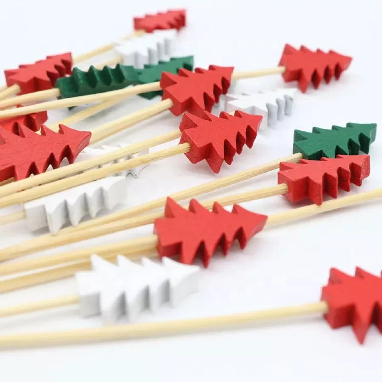Green Red White 3 Mixed Colors Christmas Tree Bamboo Food Fruit Picks