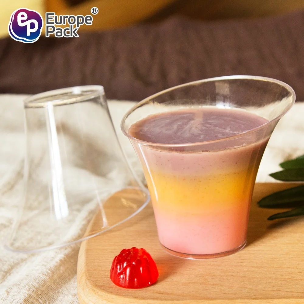 EPK new products bevel connection design special shape 135ml ps chalice cup plastic pudding cup