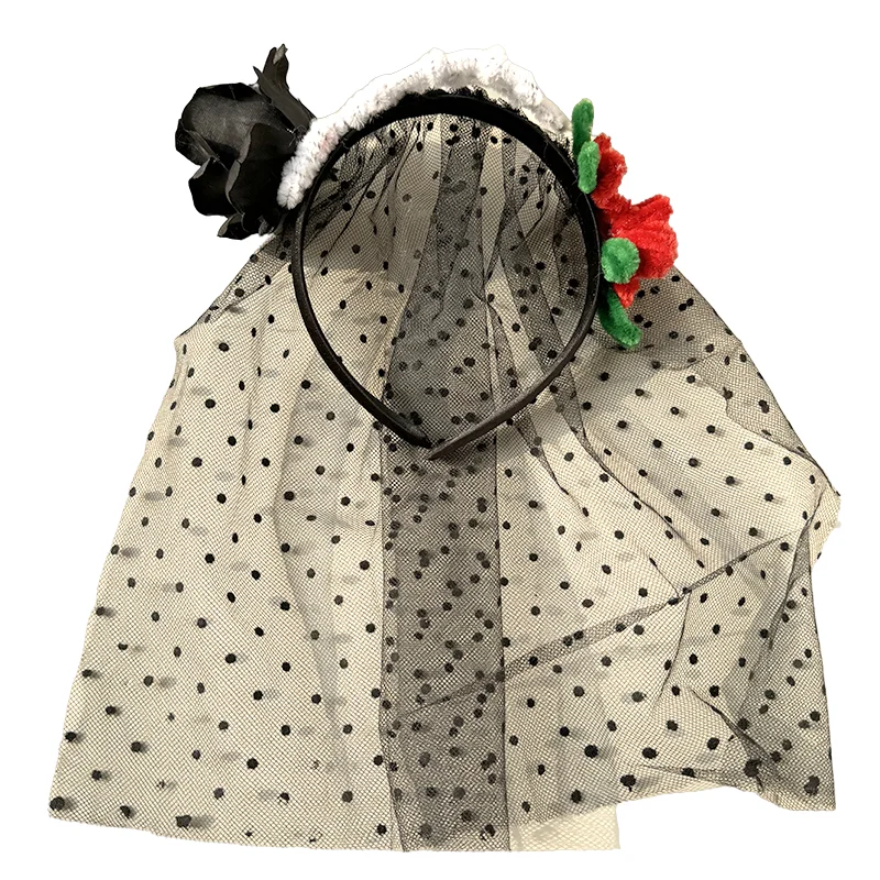 Halloween Rose Flower Witch hairband Carnival Party Ghost Hair hoop Fun Dress Up Demon Hair Accessories Net Yarn Headband