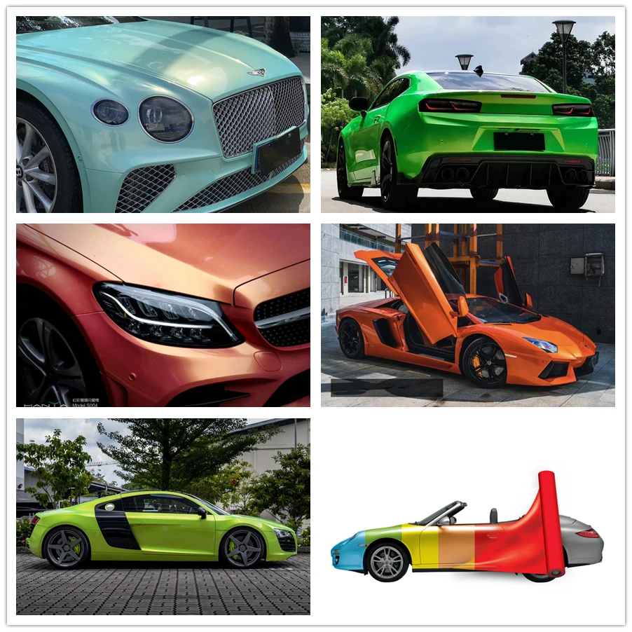 Good Quality 1.52*17 Meters Green Orange Blue Magic color Wrap Vinyl For Car