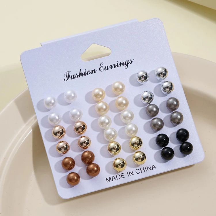 18-piece set new fashion geometric earring simple commuter alloy Pearl spherical earring set