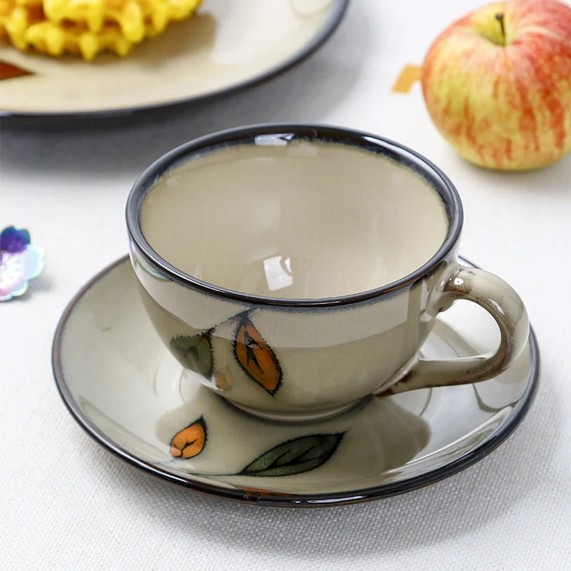 Hot Selling Customized Ceramic Stoneware Household Coffee Cup Set With Saucer & Hanging Ear