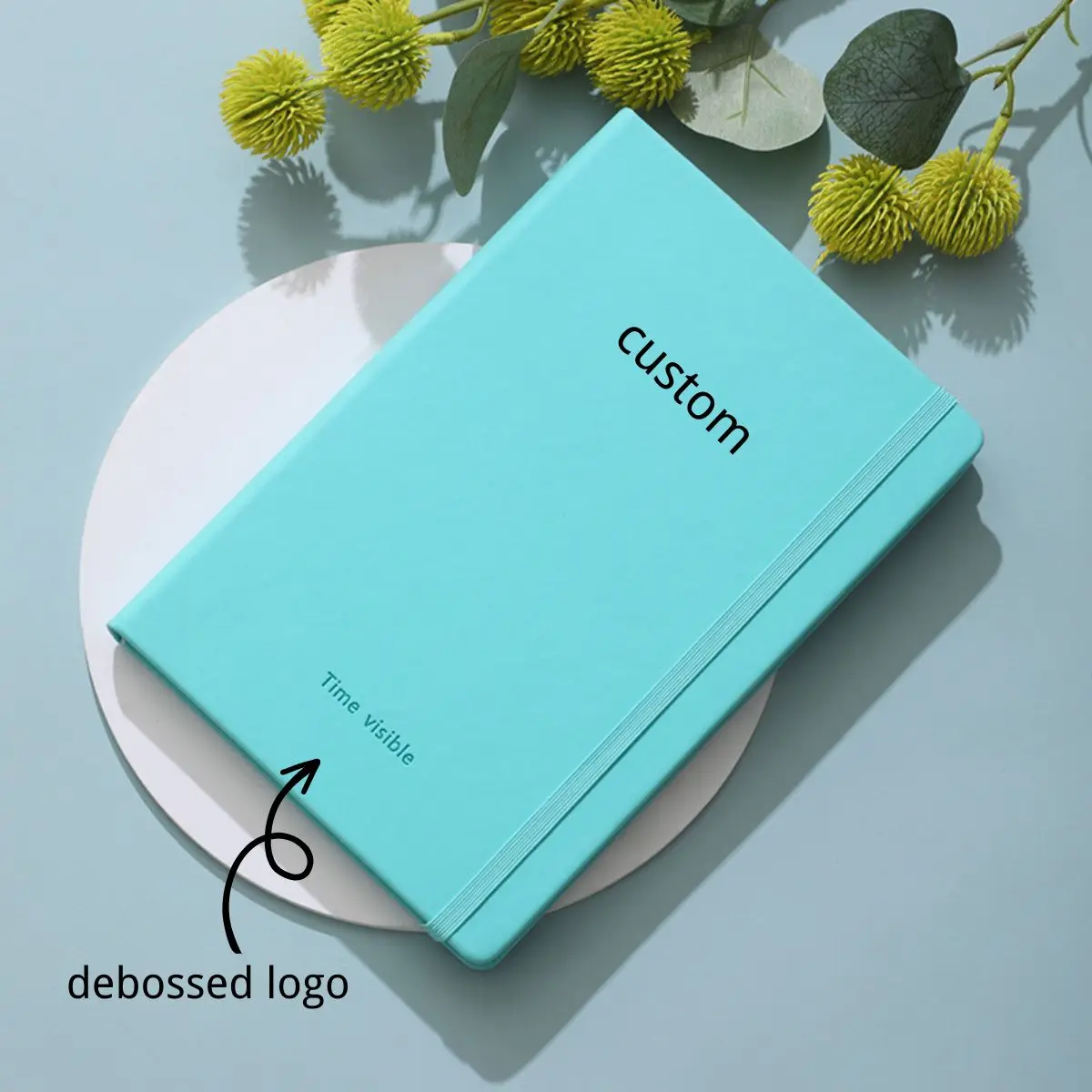 A5 Custom Logo PU Leather Self Care Journal Undated Daily Monthly Planner Corporate Use Promotional Hardcover Notebook