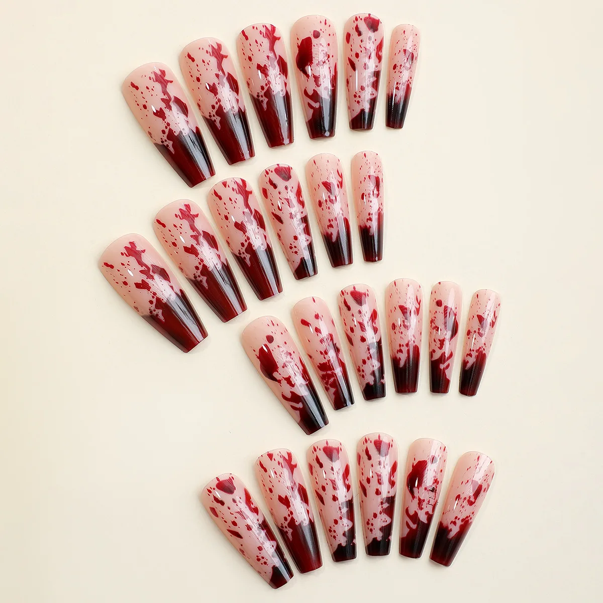 Wholesale Price Halloween Blood Droplet Smudging Terrifying Long Coffin Ballet Nails Press On False Nails Tips