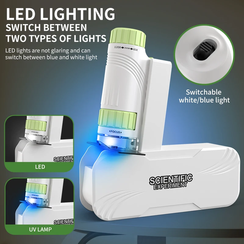 Handheld Pocket Microscope Toy for Kids 50-300X Zoom LED Lights Mini Biological Microscope Outdoor Science Made Durable Plastic