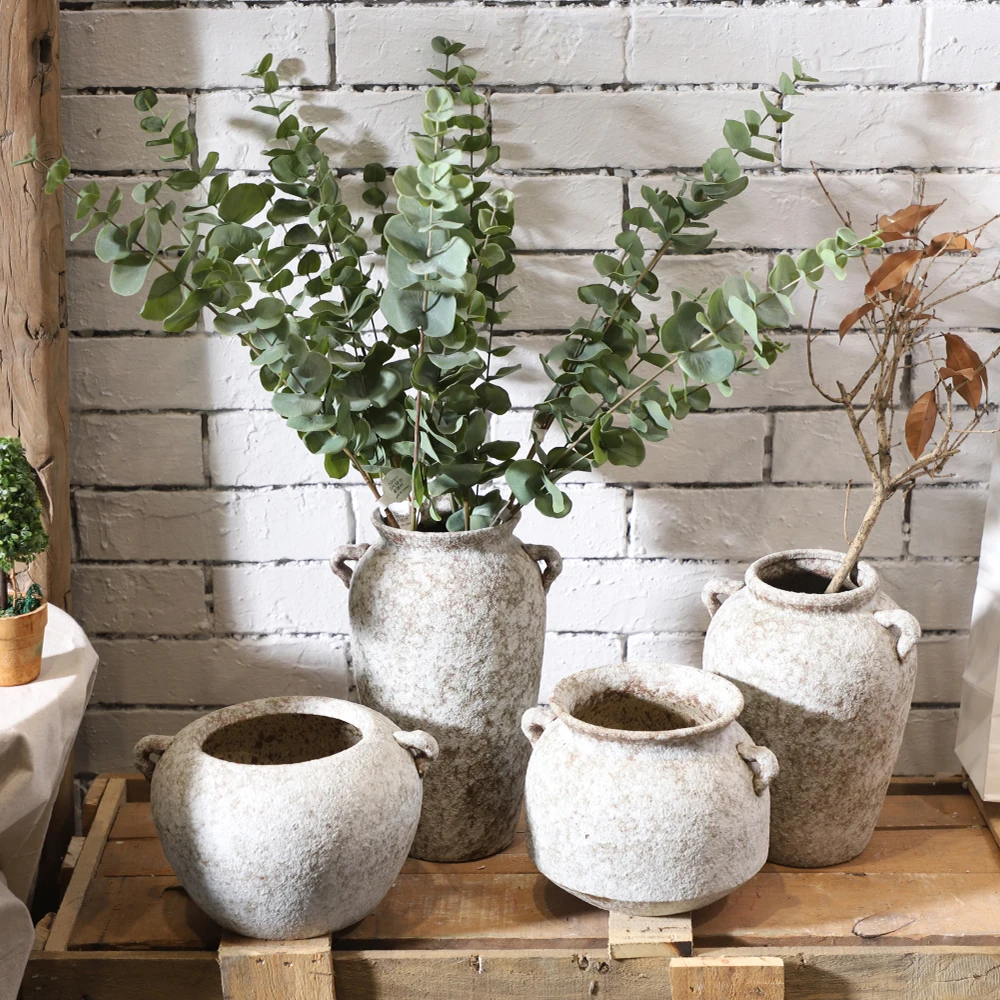 Nordic Matte Rustic Ceramic Pottery Home Desktop Decoration Retro Clay Vase For Flower Retro Terracotta Vase Terracotta Vase