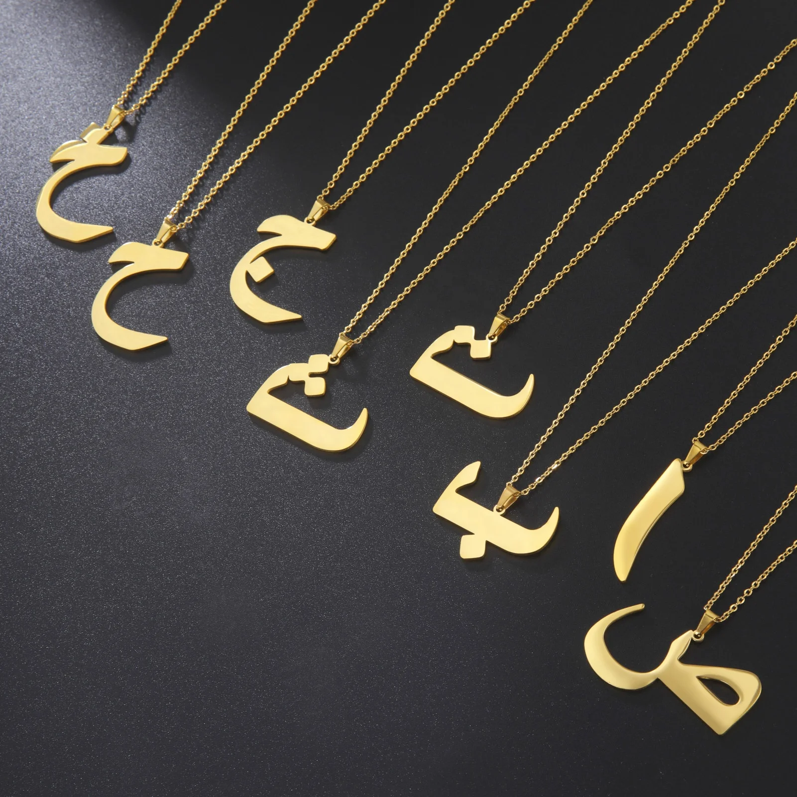Wholesale Stainless Steel Muslim Arabic 28 Letter Necklace Gold Plated Love Word Arabic  Pendant Necklace Women Men Jewelry