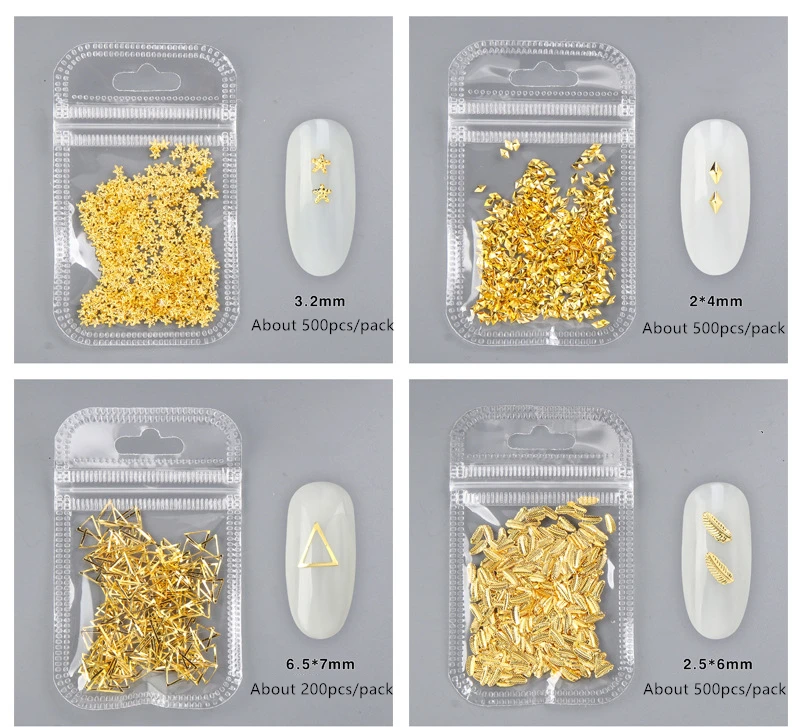 NC09 Metal Rivet 3D Nail Charms Hollow Frame Star Moon Plumage Shell Heart Metal Patch Manicure Jewelry For Nail Art Decoration