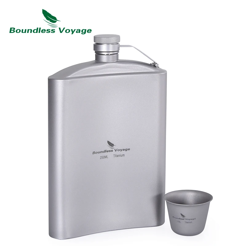 Boundless Voyage Titanium Titanium Flask 250ml+cup+funnel For Outdoor Camping Drinking Alcohol Whiskey Flask set with Wine Cup