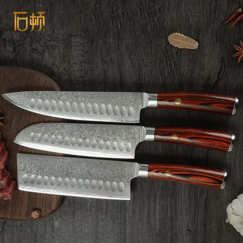 Damascus Steel Non-stick Cutting Meat Cleaver Japanese Chef Knives Kitchen Damascus Nakiri Knife with Flower Nail Wood Handle