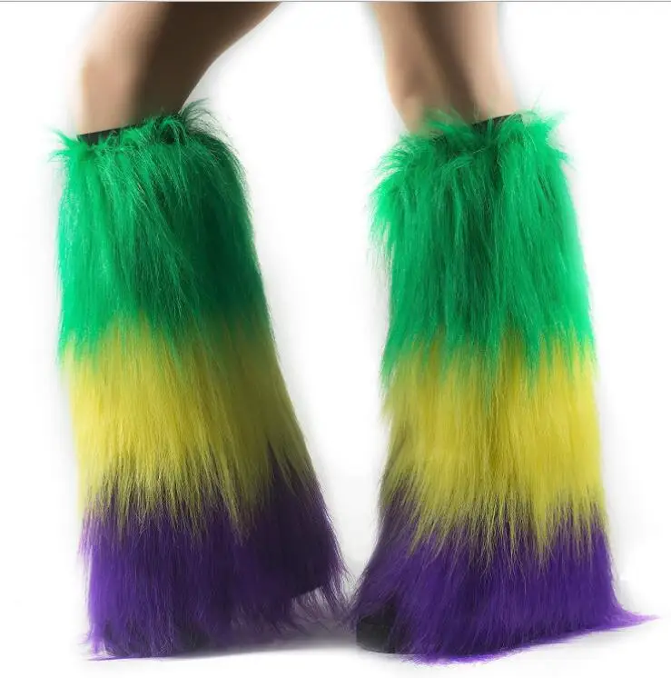 2023 New design faux fur leg warmer for mardi gras OEM cosplay party leg warmer girl fur leg warmer