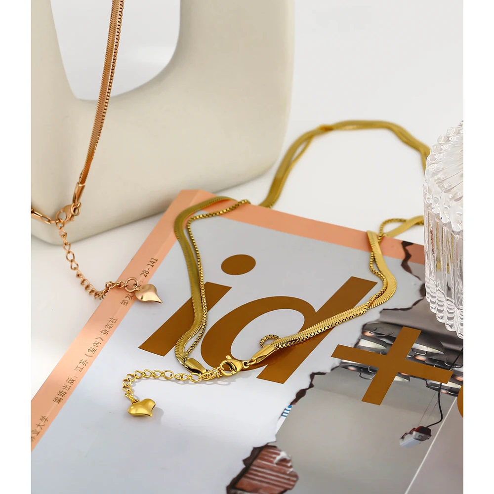 JINYOU 1972 Waterproof Trendy Fashion 18K Gold Plated Stainless Steel Flat Snake Chain Necklace Jewelry for Women