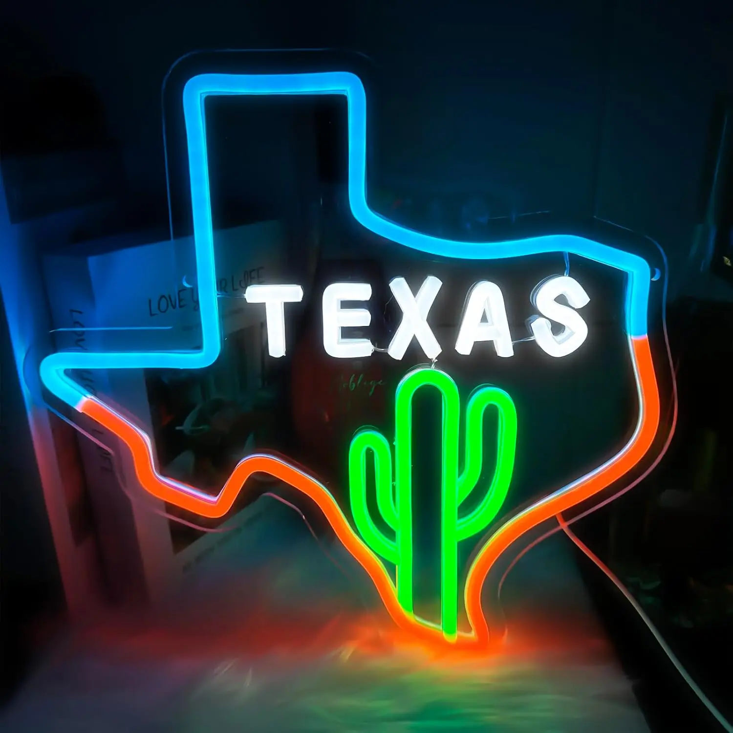 Texas Neon Sign Cactus Light Signs for Wall Decor LED Cowboys Lights up Signs for Man Cave Bar Pub