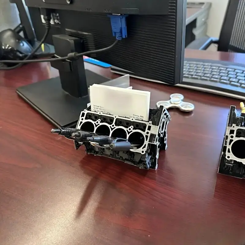 engine block desk organizer unique desk decor V8 engine model business card holder for desk
