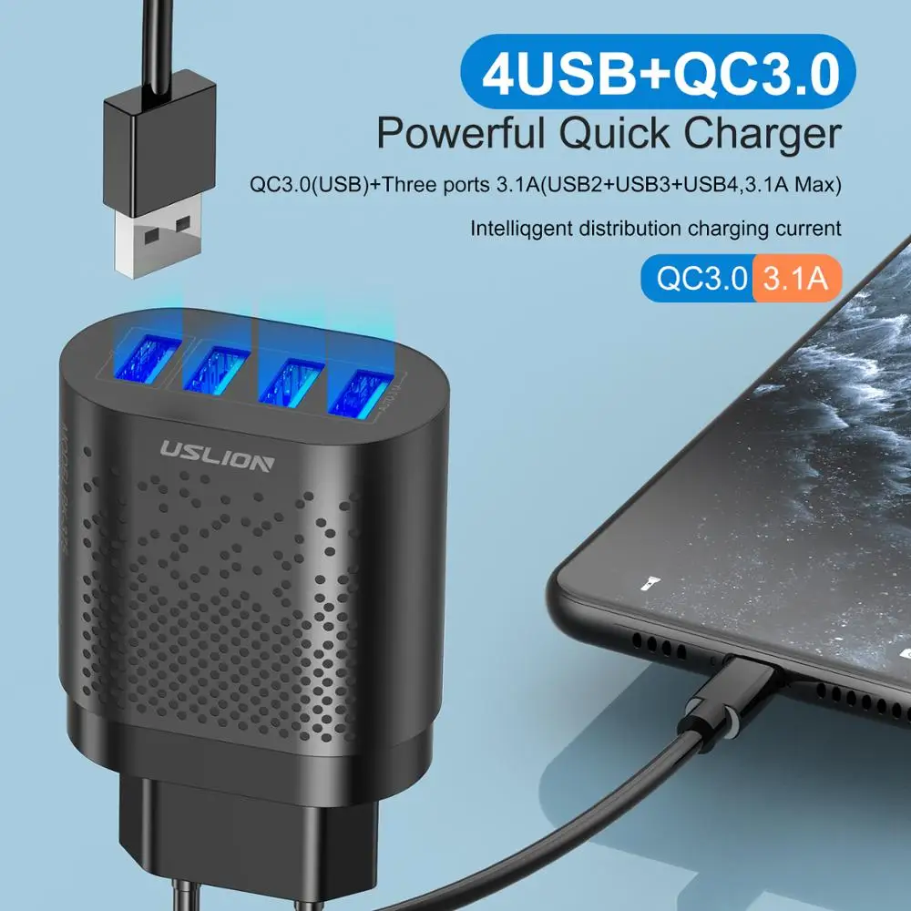  USLION оптовая продажа горячая Распродажа usb зарядное устройство 48 Вт Быстрая зарядка 3 0 огнестойкий ПК 4 Usb настенное адаптер для