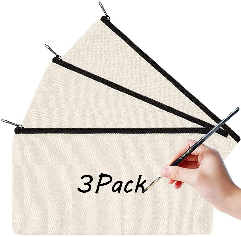 Sustainable Wholesale  Stationery Pencil pouch Travel Custom Canvas Cotton Blank Canvas pencil bag