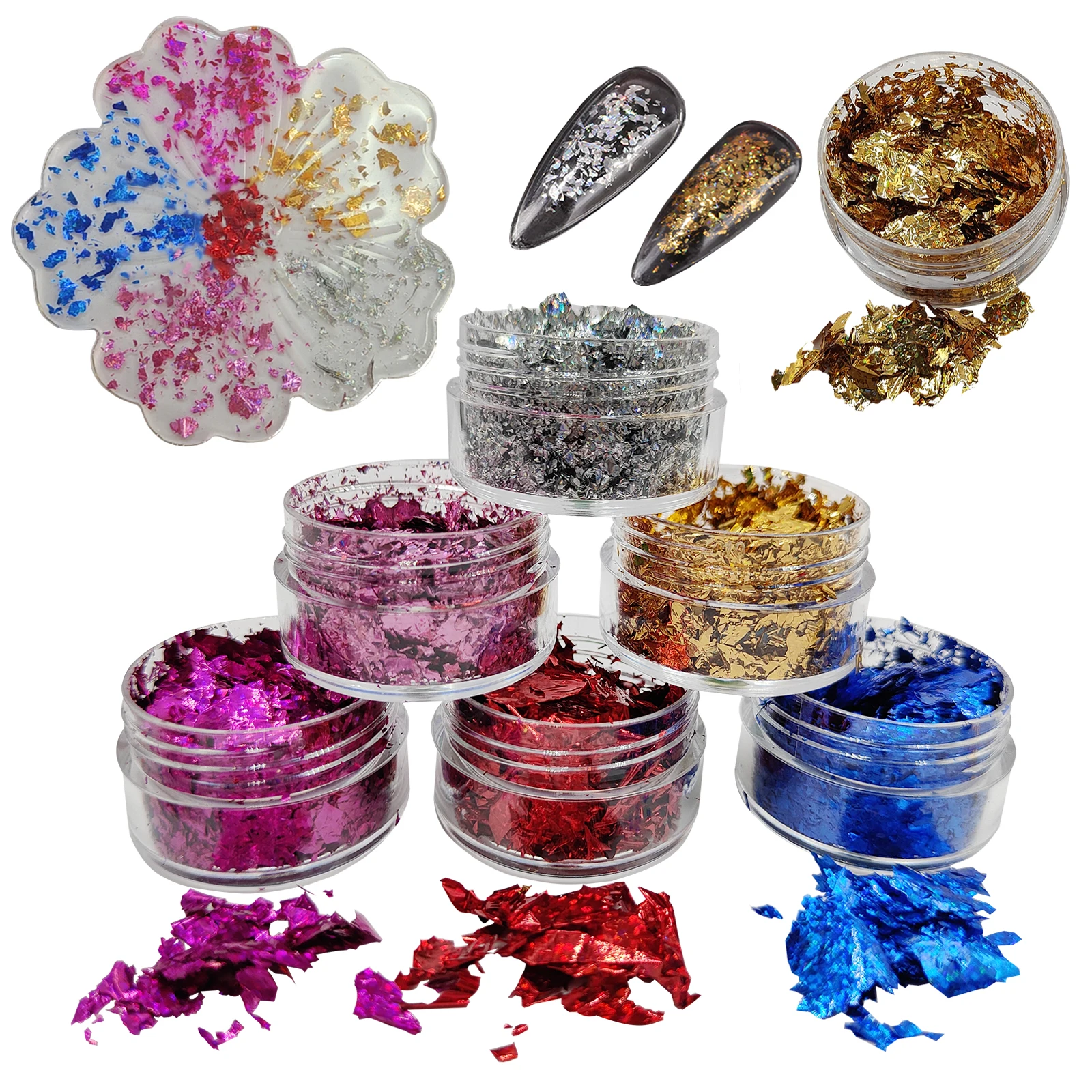 6 Colors/Set Shiny Manicure Holographic Foil Flake Laser Foil Leaf Fragments For Nail Art Decoration Epoxy Resin Slime DIY
