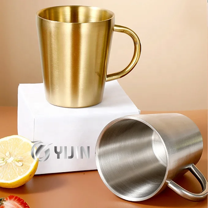Office home use Ins style double layers coffee tea milk 300ml mug 304 stainless steel drinking cup with handle