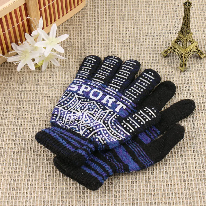 Hot autumn and winter acrylic knitted warm gloves Fashion spider print rubber striped gloves for big and small hands