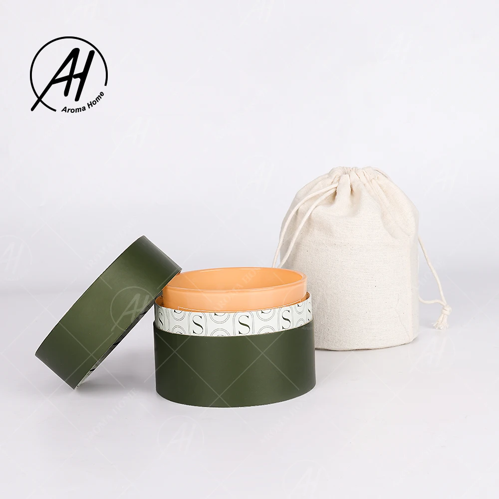 AROMA HOME Customized 5 Colors Bright Glass Jar Aromatherapy Soy Wax 3 Wicks Scented Candle With Rigid Box Cloth Bag