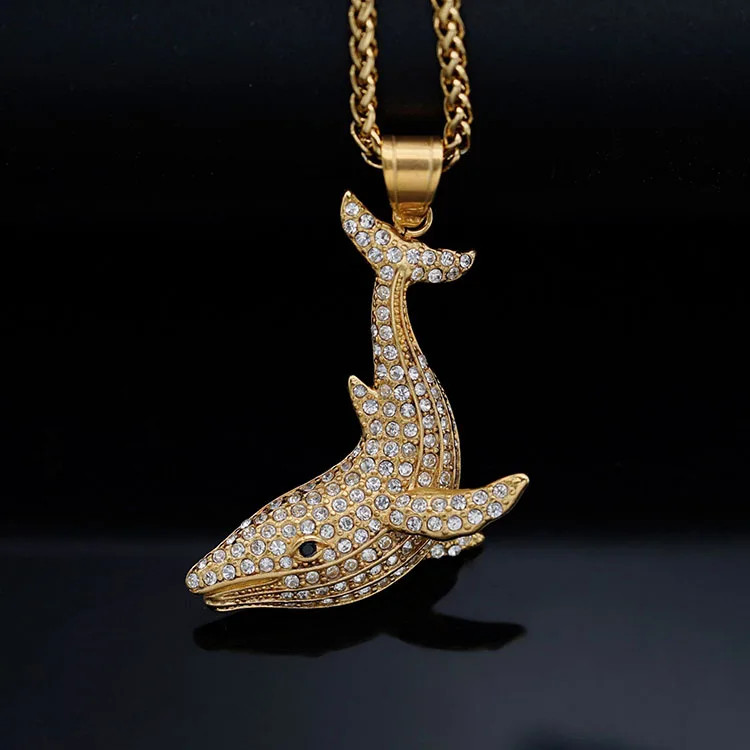 Custom Wholesale Classic Style Cute Jewelry Stainless Steel Bling Zircon Dolphins Pendant Necklaces For Women