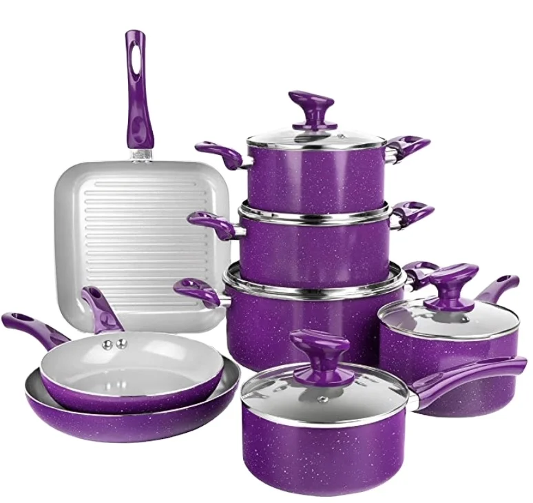 Набор Антипригарной Посуды, 13 предметов, набор антипригарных кастрюль и сковородок с трехслойным алмазным покрытием, 100% PFOA Free, Stay Cool Touch Han