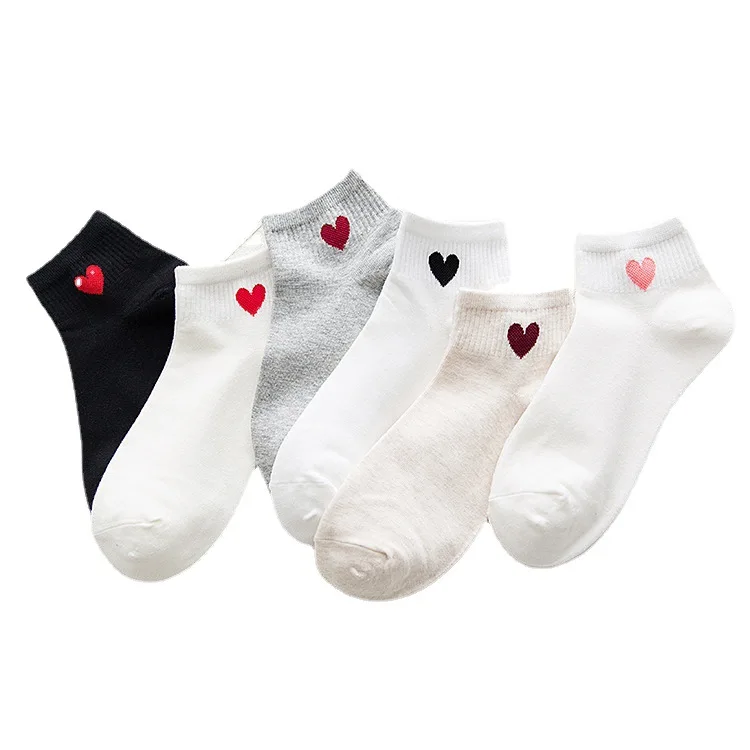 Women Short Socks Red Heart Cute College Fresh Female Socks Soft Cotton Summer Autumn Hot Sale Girls Sock Meias Sox