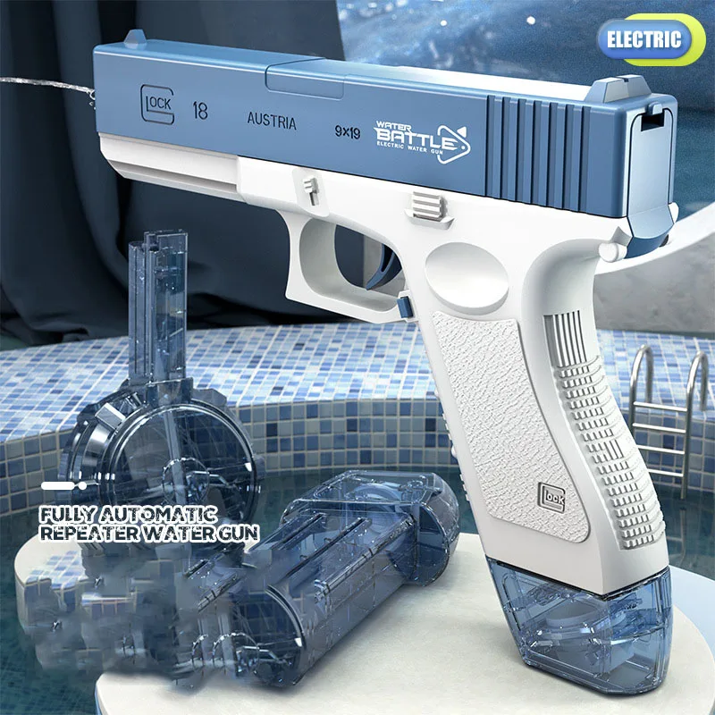 Glock Shape Water Gun Kids Summer Outdoor Playing Water Spray Gun Large Capacity High Voltage Continuous Electric Water Gun Toy