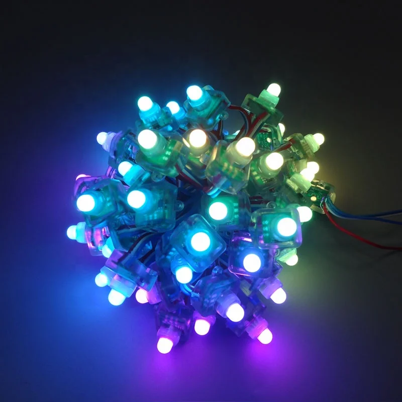 Shenzhen factory supply square type 12mm DC5V input WS2811IC addressable RGB pixel LED string light 50pcs per string IP68