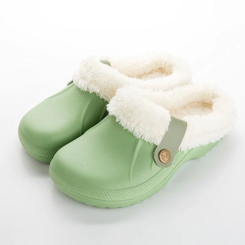 High Quality Waterproof Slippers Women Men Fur Lined Clogs Winter Garden Shoes Warm House Slippers Indoor Outdoor Mules