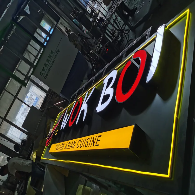 Name boards for shop stainless steel frame sign board channel letter with back panel led pour enseigne