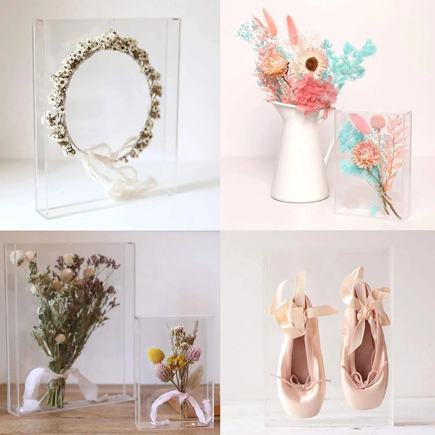 Customized DIY All Clear Memory Box Photo Picture Frame Tabletop Display Case Shadow Acrylic box Frames For Dried Flowers
