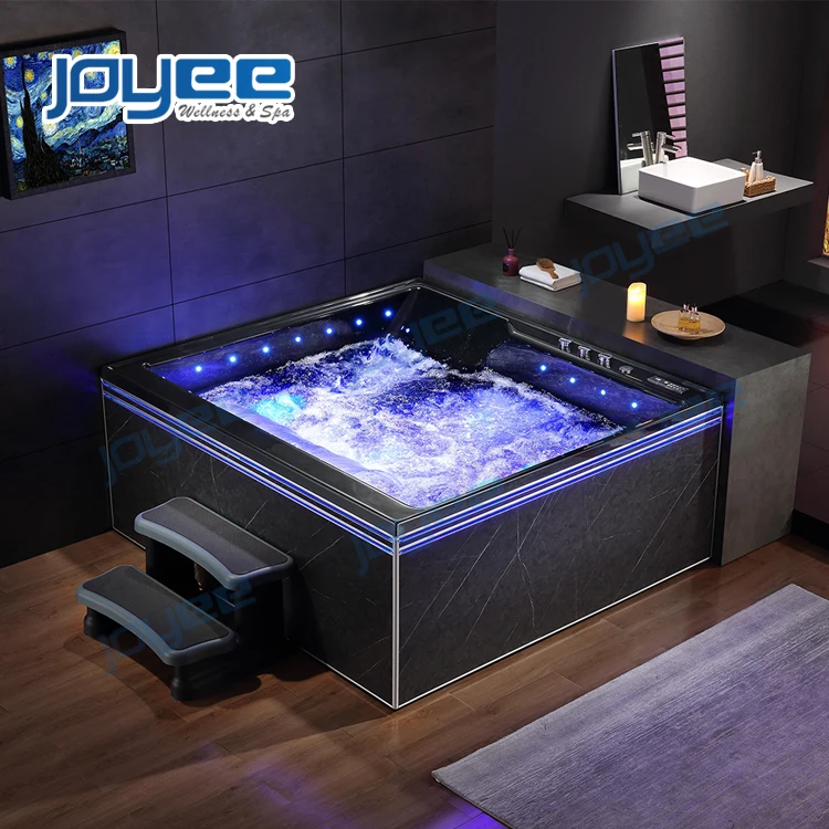 JOYEE black acrylic bathtub/ hot tub/ luxury big size 2 3 person spa hot tub Whirlpool Bath LED jets massage bathtub spa tub