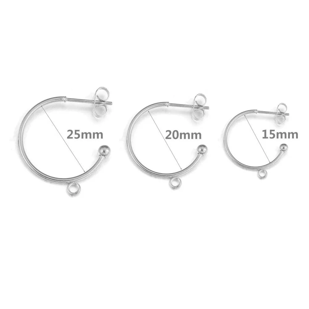 Stainless Steel C Shape Loop 18K Gold Hug Half Round Ear Post Open Jump Ring Earring Blank Fitting Base DIY For Jewelry Making
