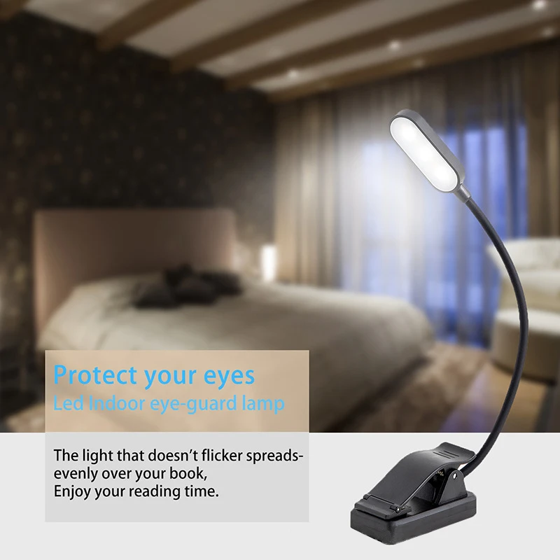 Mini USB Rechargeable 1600K LED Amber Book Light Night Reading Light in Bed Flexible Clip Eye Care Light for Strain-Free
