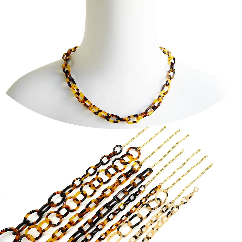 Custom fashion women neck accessories jewelry 2022 Trendy Chain In Stock Vintage Resin tortoise acetate necklace