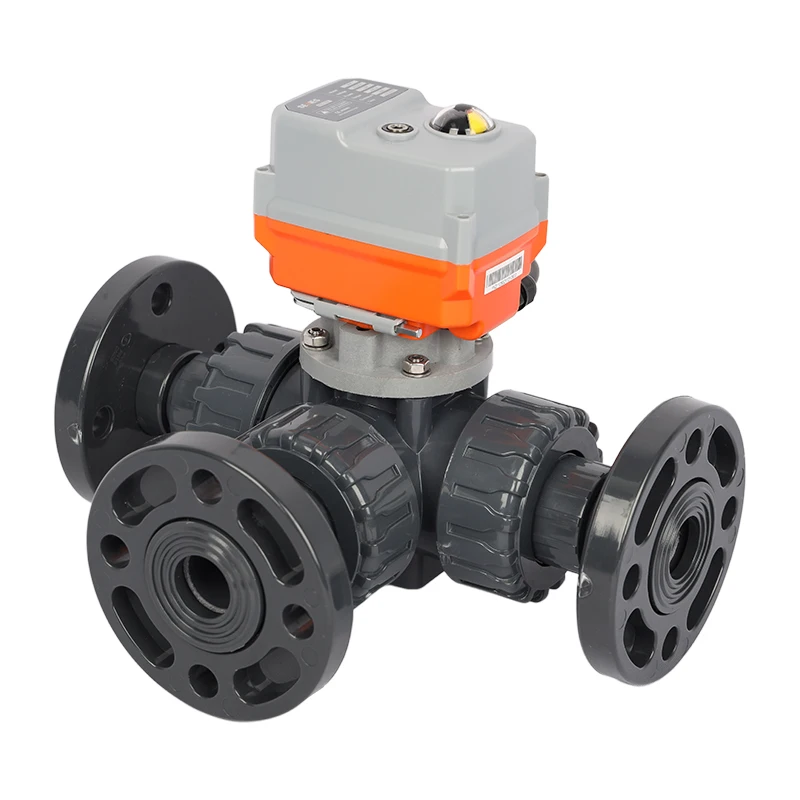 Plastic PVC UPVC Flow Control 3 Way Flange Motorized Ball Valve Motorized Ball Valve Electric Ball Valve for Water