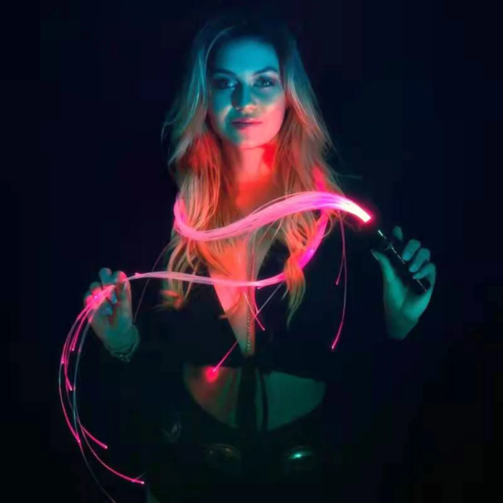 RGB LED Lights Fiber Dance Whip 6ft - Flexible LED Rock Lights Safety Whip - Rechargeable Twirling Fiber Optic Dance Rave Whip