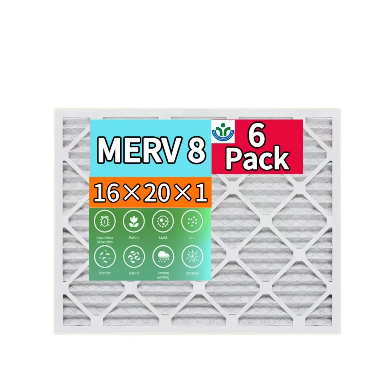 16x20x1 MERV 8 Pleated Air Filter AC Furnace Air Filter 6 Pack (Actual size 15 3/4x 19 3/4 x 3/4) comparable with MPR 600  FPR 5