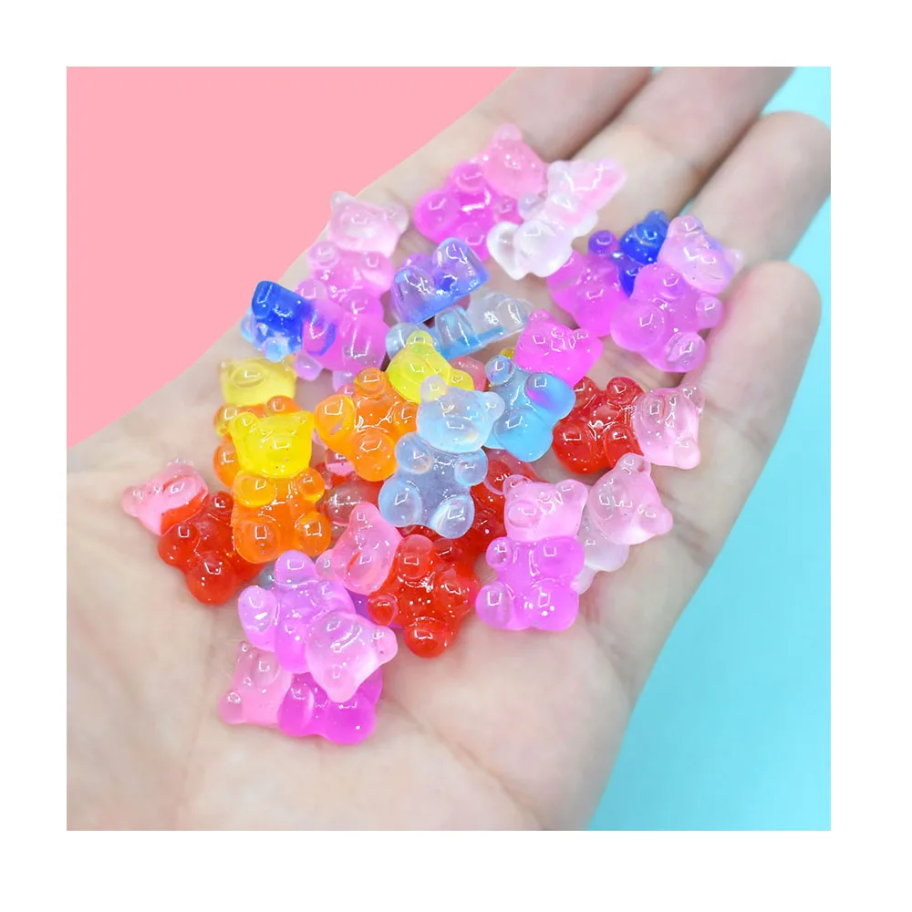 Cute Mini Candy Resin Gradient Bear Gummy Candy Resin Charms For Slime Filler Doll Craft Phone Case Hairclip Keychain