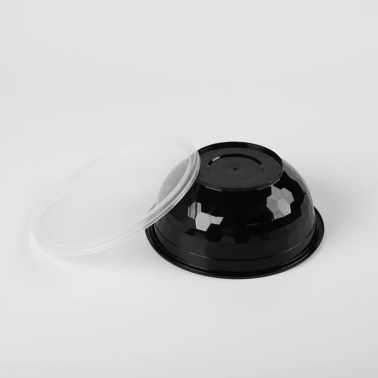 Lunch Fruit noodle Soup Bowl white black microwavable disposable plastic round food to go containers