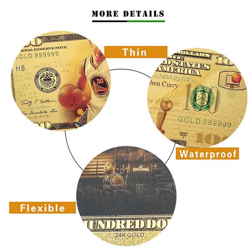 Wholesale American Basketball Star Curry 100 Dollars Banknote Plastic Gold Plated Banknote