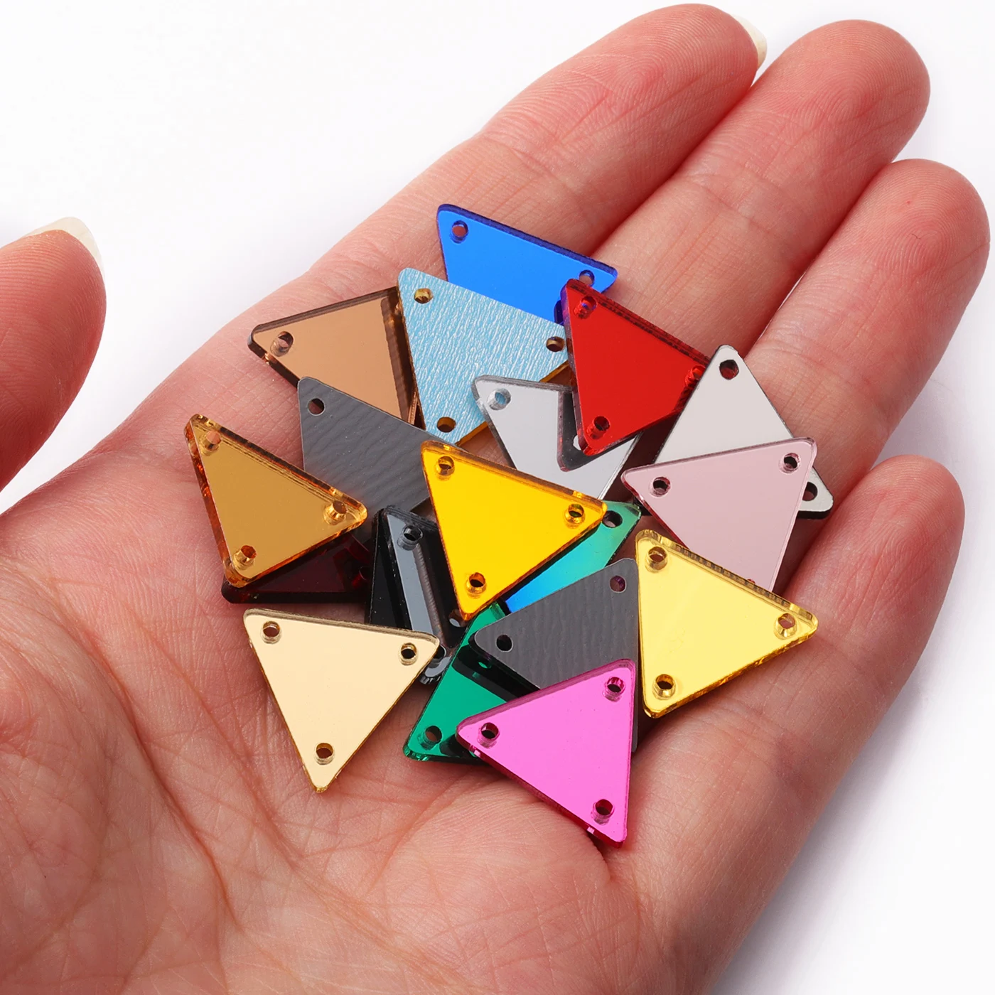 QY New Product Explosion Top Quality Durable Innovative Design 16*16mm/23*23mm/18*33mm Triangle Acrylic Mirror Sew On Rhinestone